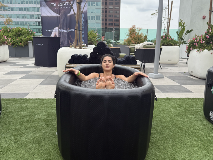 Ice bath conference activity at hotel.